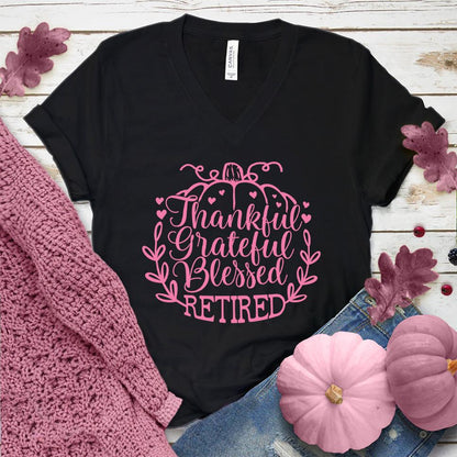 Thankful Grateful Blessed Retired V-Neck Pink Edition