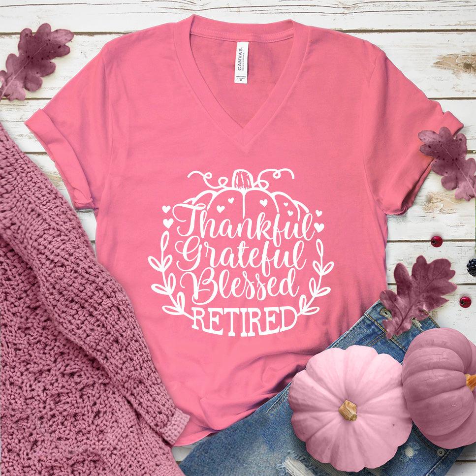 Thankful Grateful Blessed Retired V-Neck Pink Edition