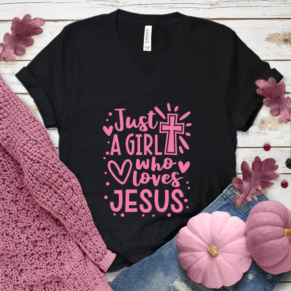 Just A Girl Who Loves Jesus V-Neck Pink Edition