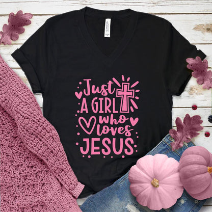 Just A Girl Who Loves Jesus V-Neck Pink Edition