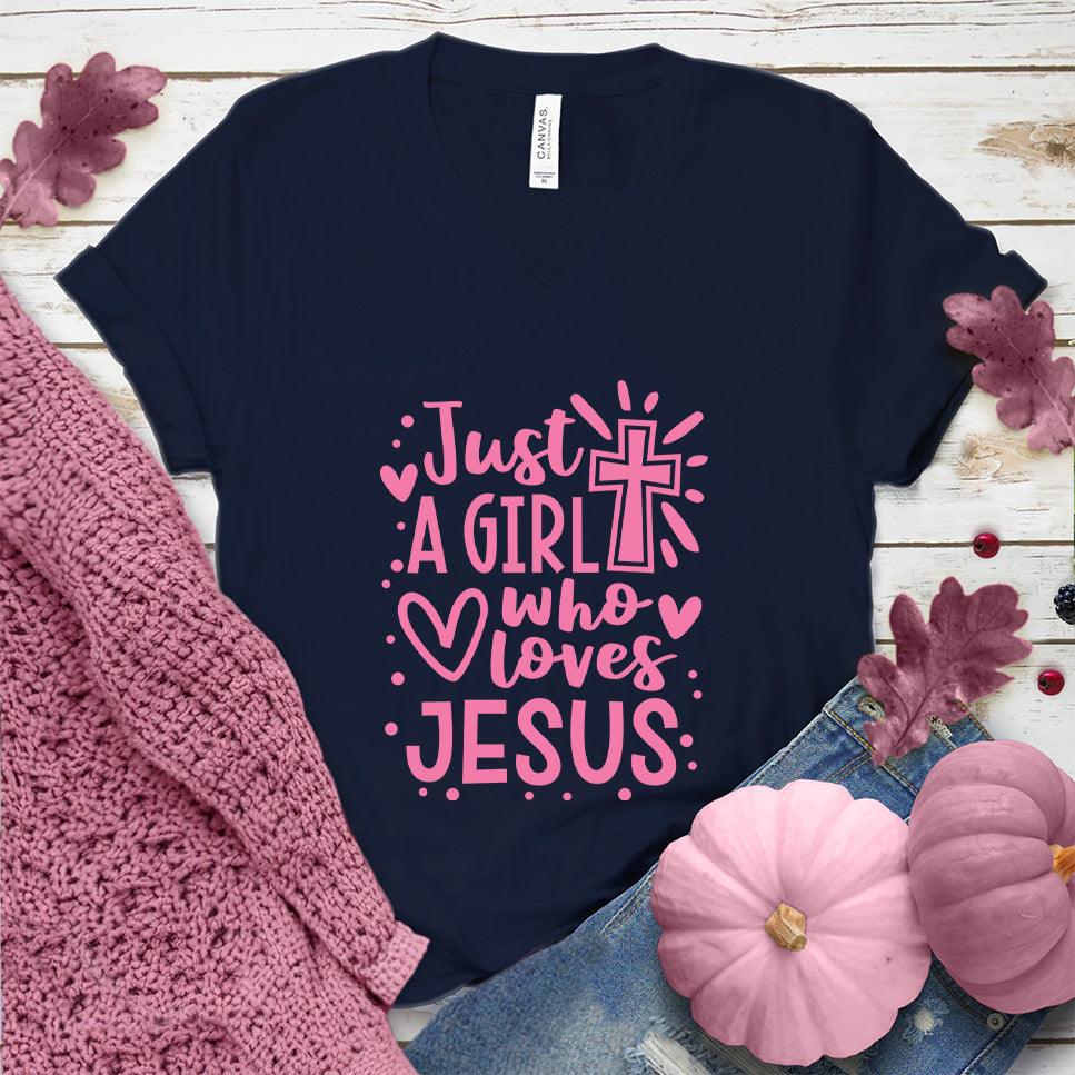 Just A Girl Who Loves Jesus V-Neck Pink Edition