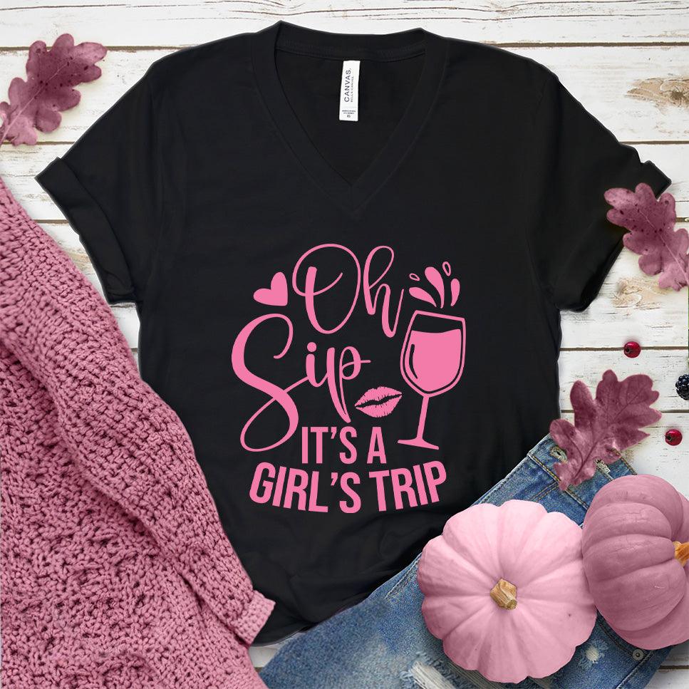 Oh Sip It's A Girl's Trip V-Neck Pink Edition