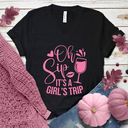 Oh Sip It's A Girl's Trip V-Neck Pink Edition