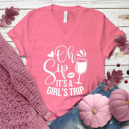 Oh Sip It's A Girl's Trip V-Neck Pink Edition