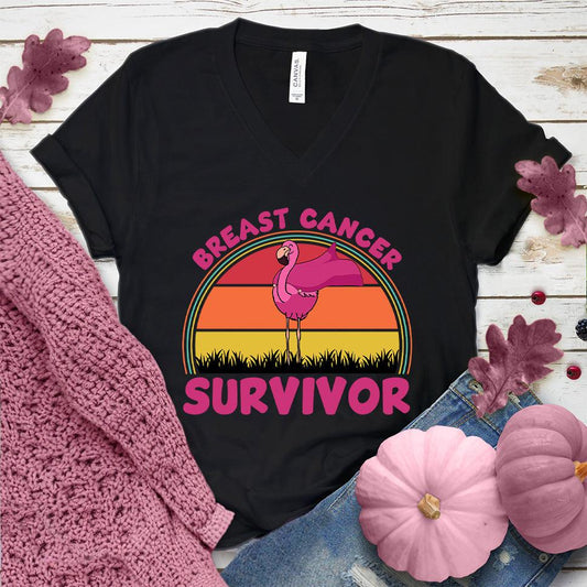 Breast Cancer Survivor Flamingo Colored Edition V-Neck