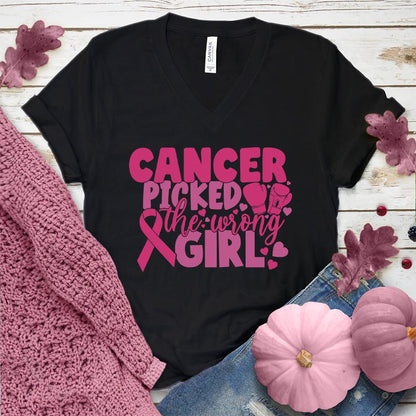 Cancer Picked The Wrong Girl Colored Edition V-Neck