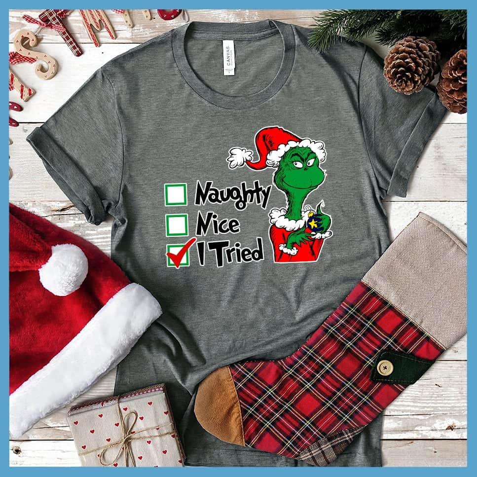 I Tried Matching Christmas Family Colored Print T-Shirt