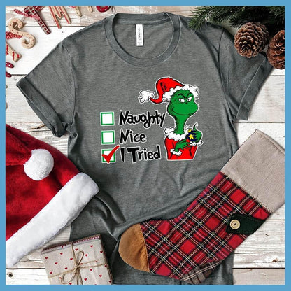 I Tried Matching Christmas Family Colored Print T-Shirt