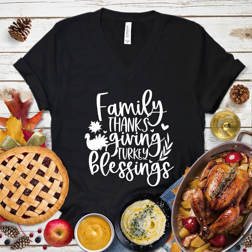 Family Thanksgiving Turkey Blessings V-Neck