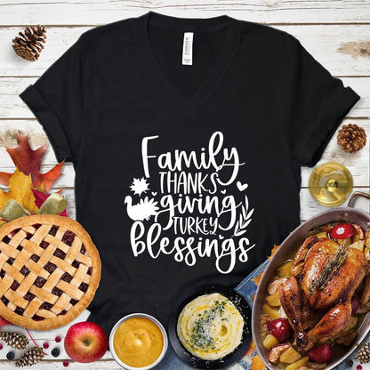 Family Thanksgiving Turkey Blessings V-Neck