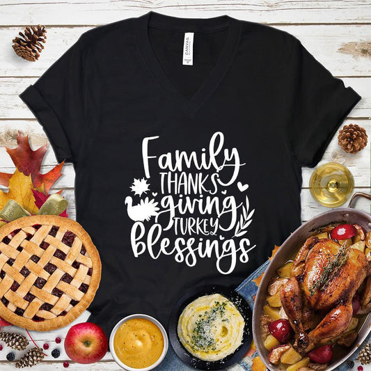 Family Thanksgiving Turkey Blessings V-Neck