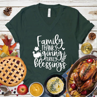 Family Thanksgiving Turkey Blessings V-Neck