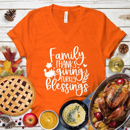 Family Thanksgiving Turkey Blessings V-Neck