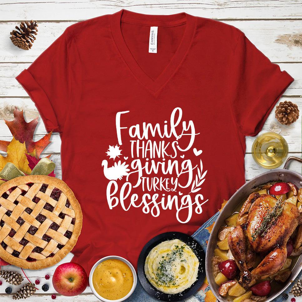 Family Thanksgiving Turkey Blessings V-Neck