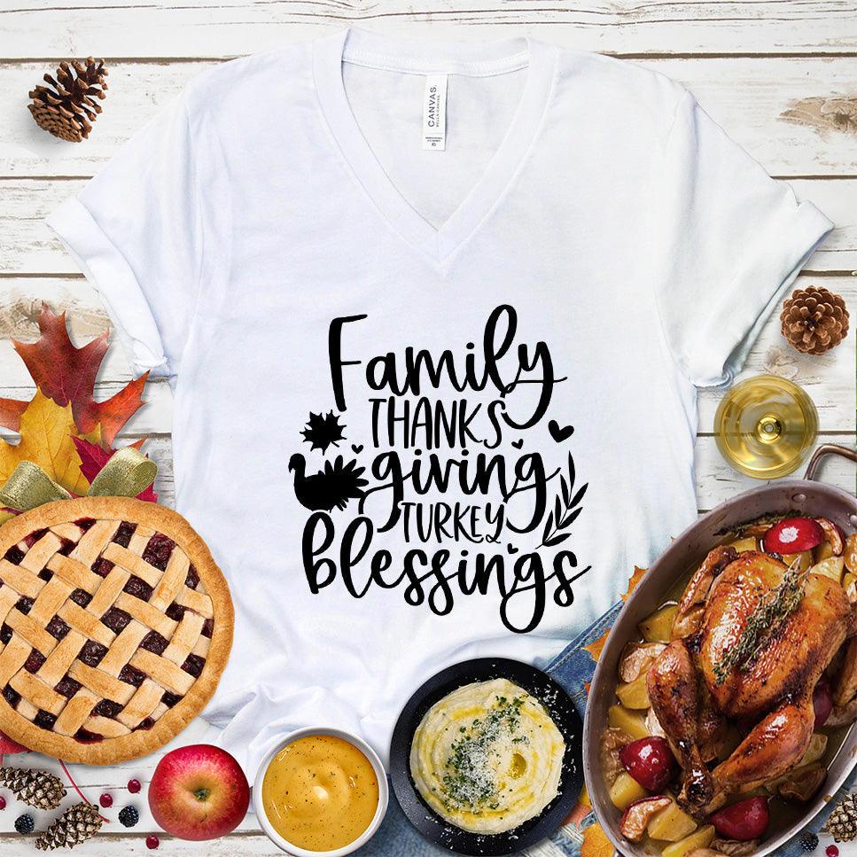 Family Thanksgiving Turkey Blessings V-Neck