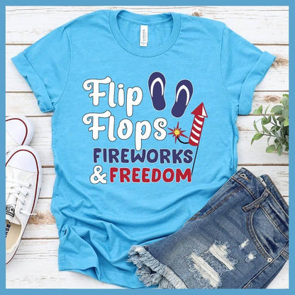 Flip Flops Fireworks and Freedom Colored Print T-Shirt