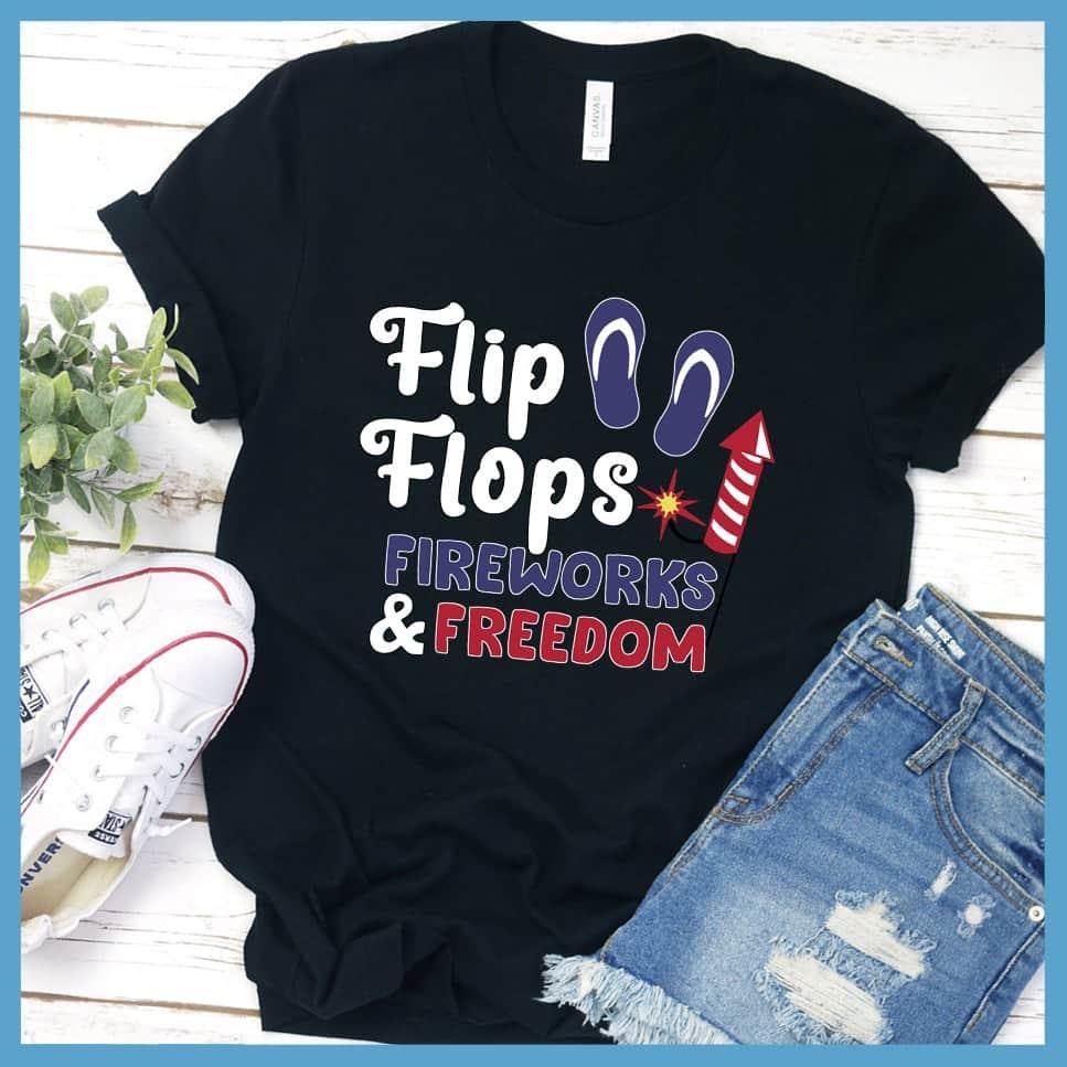 Flip Flops Fireworks and Freedom Colored Print T-Shirt