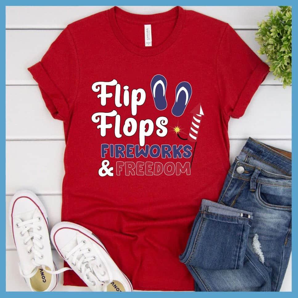 Flip Flops Fireworks and Freedom Colored Print T-Shirt