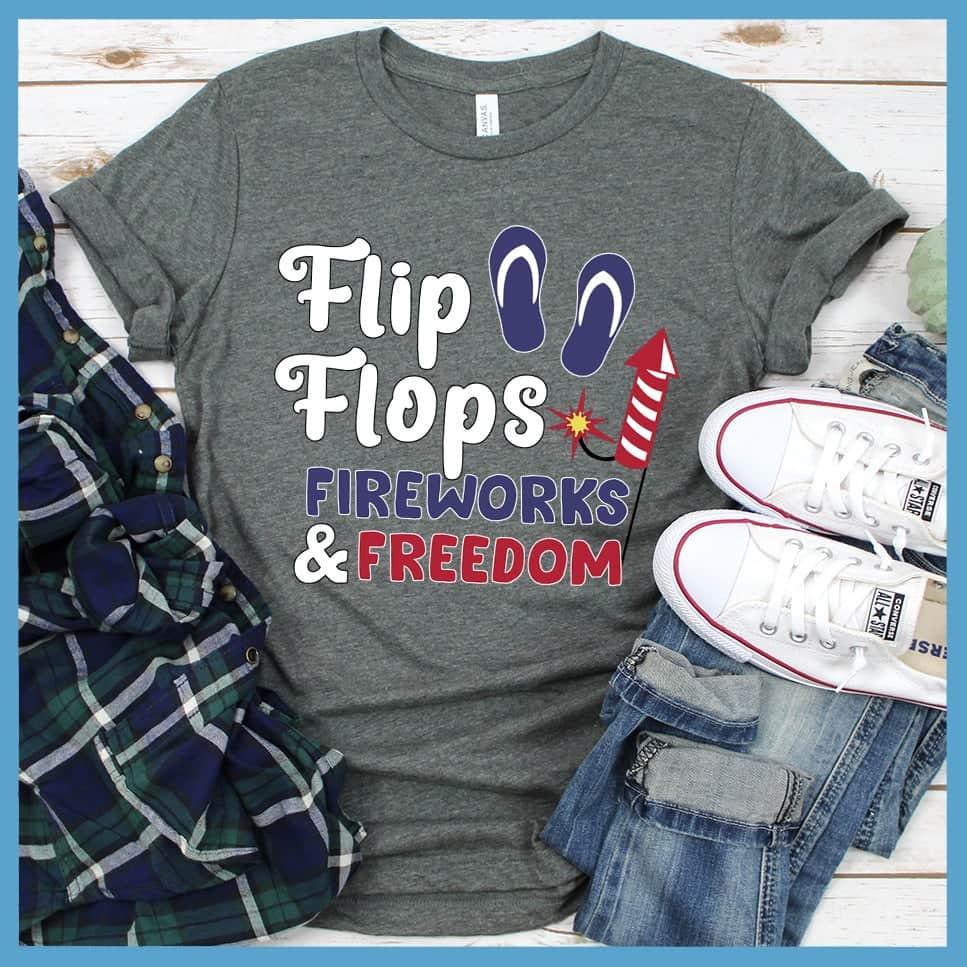 Flip Flops Fireworks and Freedom Colored Print T-Shirt