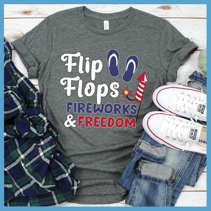 Flip Flops Fireworks and Freedom Colored Print T-Shirt