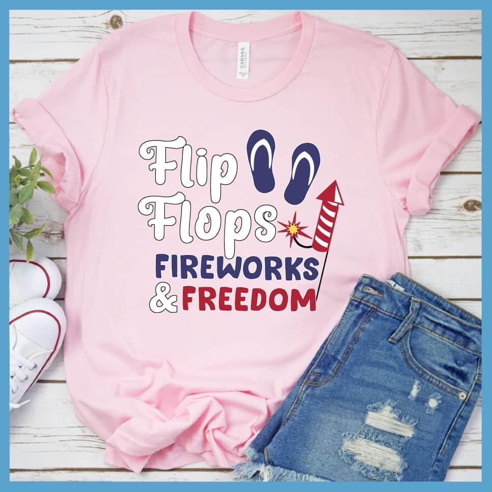 Flip Flops Fireworks and Freedom Colored Print T-Shirt