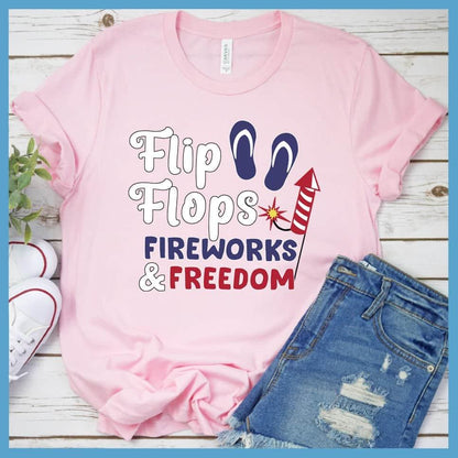 Flip Flops Fireworks and Freedom Colored Print T-Shirt