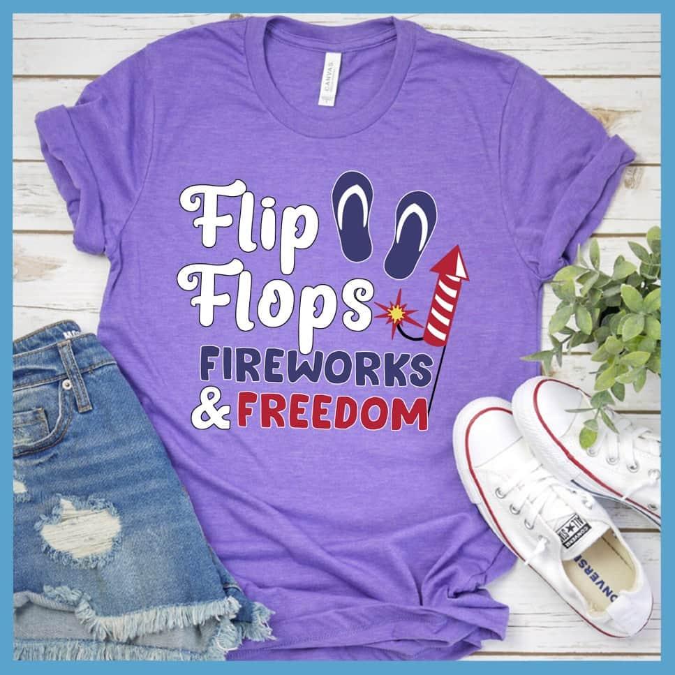 Flip Flops Fireworks and Freedom Colored Print T-Shirt