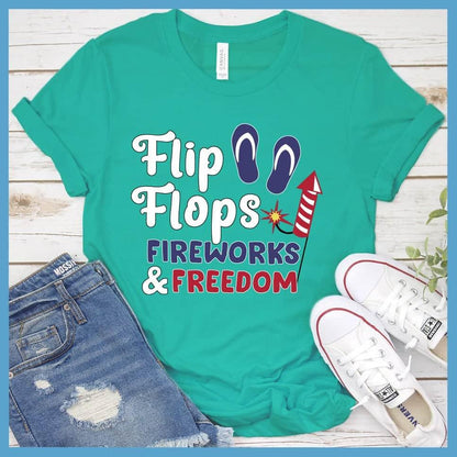 Flip Flops Fireworks and Freedom Colored Print T-Shirt