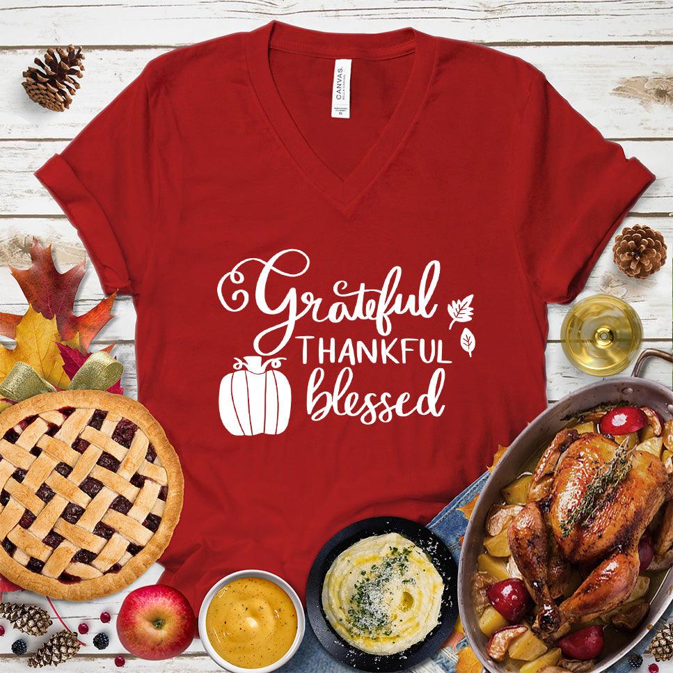 Grateful Thankful Blessed V-Neck