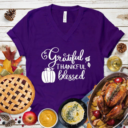 Grateful Thankful Blessed V-Neck