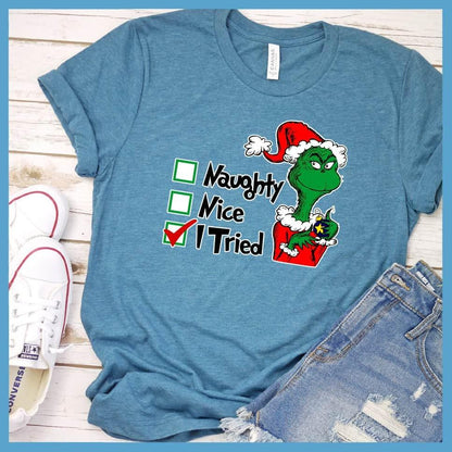 I Tried Matching Christmas Family Colored Print T-Shirt