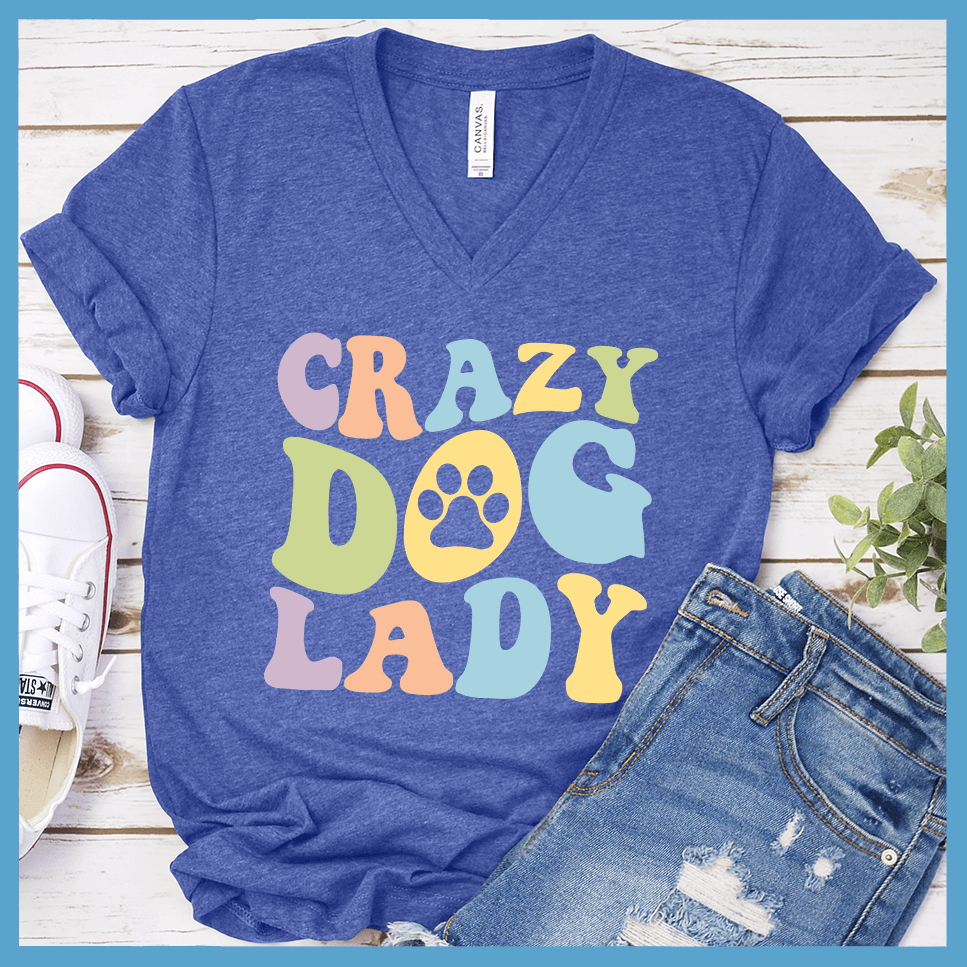 Crazy Dog Lady Colored Print V-Neck