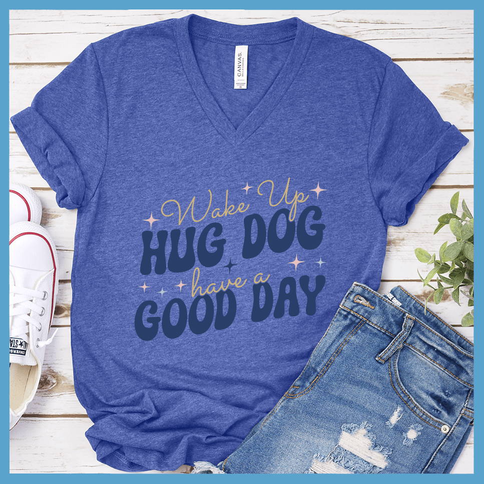 Wake Up Hug Dog Colored Print V-Neck