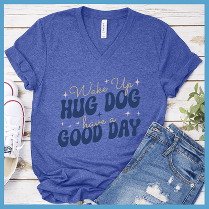 Wake Up Hug Dog Colored Print V-Neck