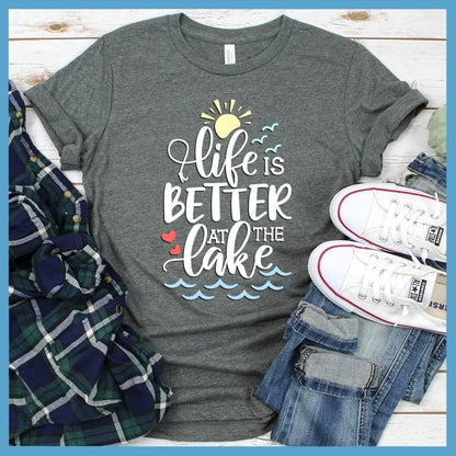 Life Is Better At The lake Colored Print T-Shirt