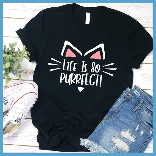 Life Is So Purrfect Colored Print T-Shirt
