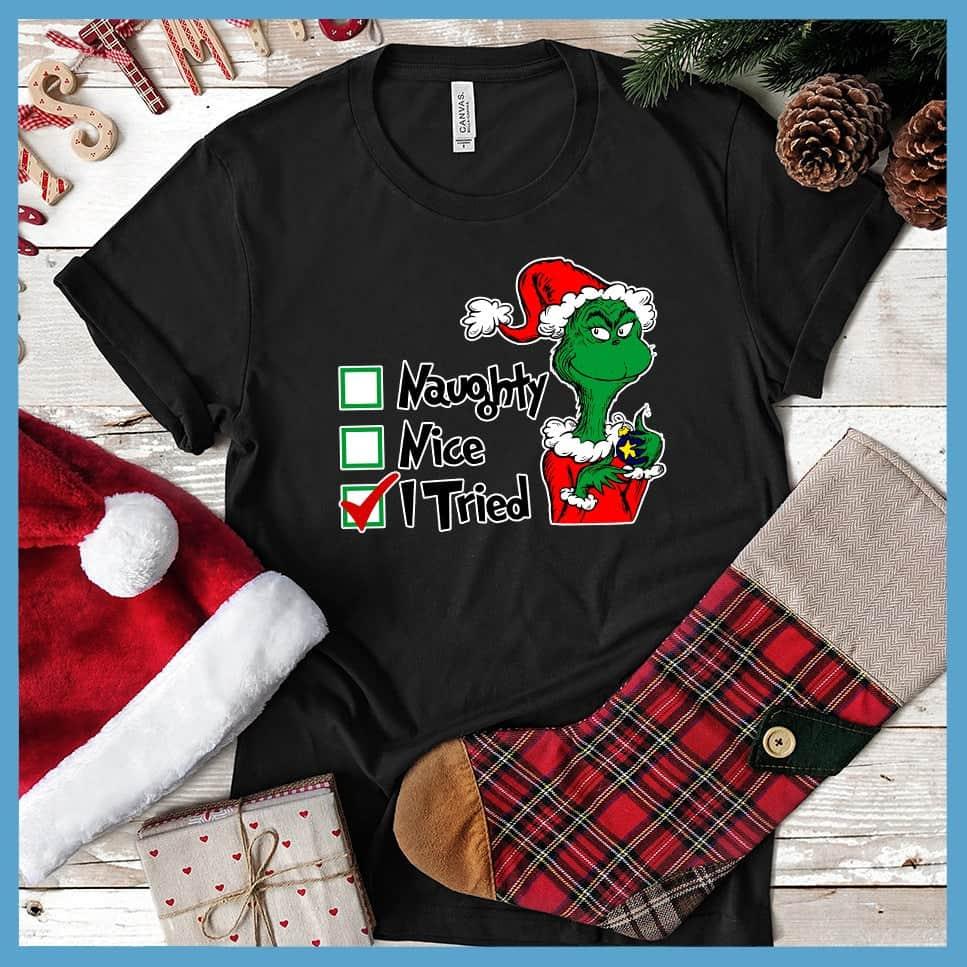 I Tried Matching Christmas Family Colored Print T-Shirt