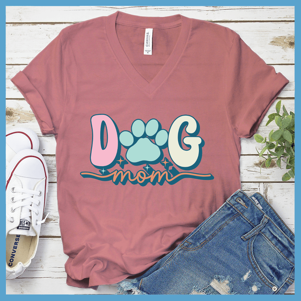 Dog Mom Colored Print V-Neck