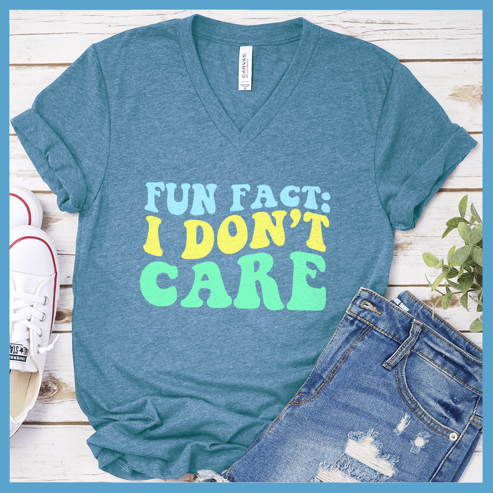 I Don't Care V-Neck - Retro Wavy Colored Edition