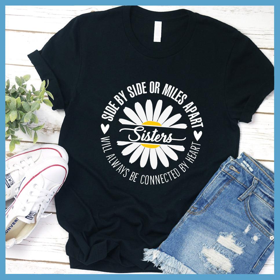 Side By Side Sisters With Daisy Colored Print T-Shirt