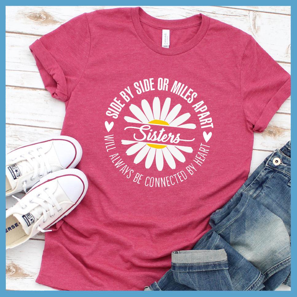 Side By Side Sisters With Daisy Colored Print T-Shirt