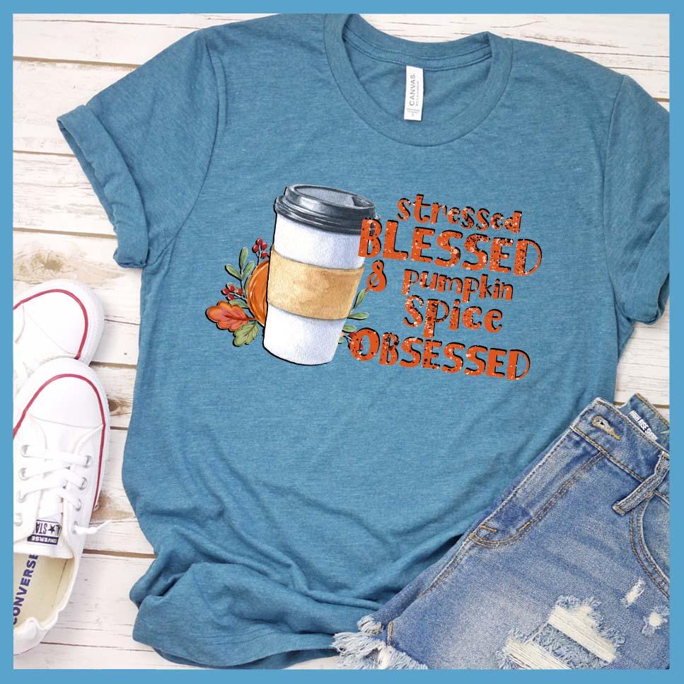 Stressed Blessed & Pumpkin Spice Obsessed Colored T-Shirt