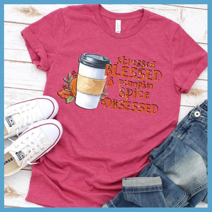 Stressed Blessed & Pumpkin Spice Obsessed Colored T-Shirt