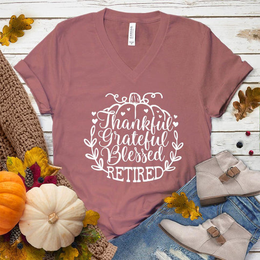 Thankful Grateful Blessed Retired V-Neck