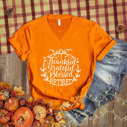 Thankful Grateful Blessed Retired V-Neck