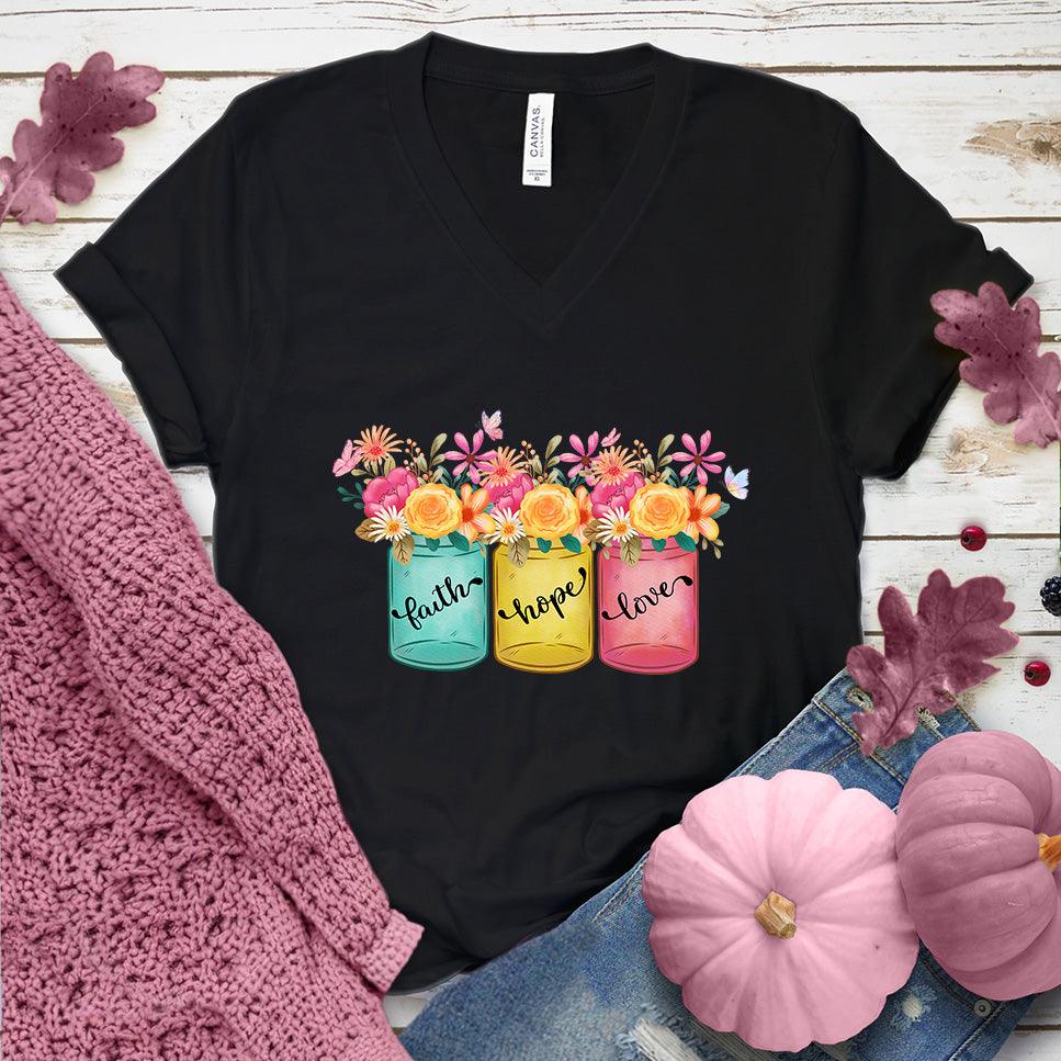 Faith Hope Love Floral Colored V-Neck Pink Edition