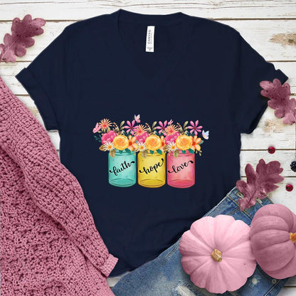 Faith Hope Love Floral Colored V-Neck Pink Edition