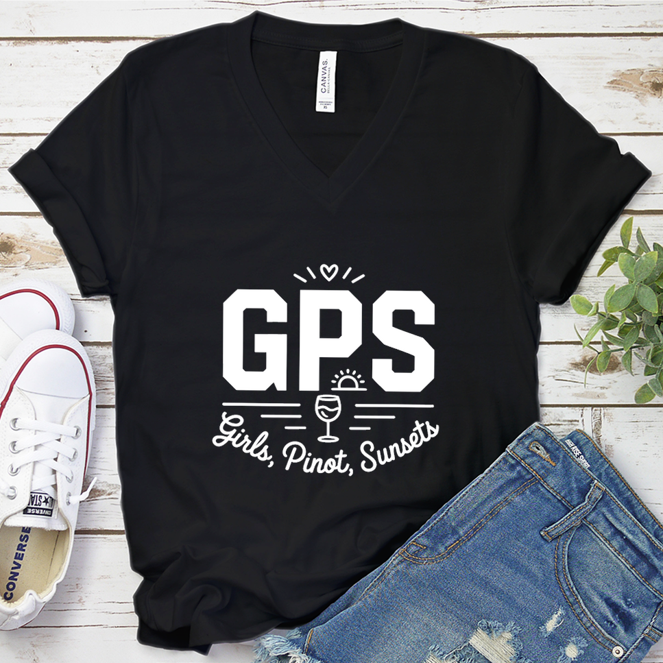 GPS Girls, Pinot, Sunsets V-Neck